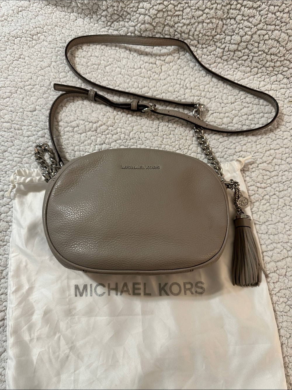 Michael Kors Gray Pebbled Leather Crossbody with Tassel